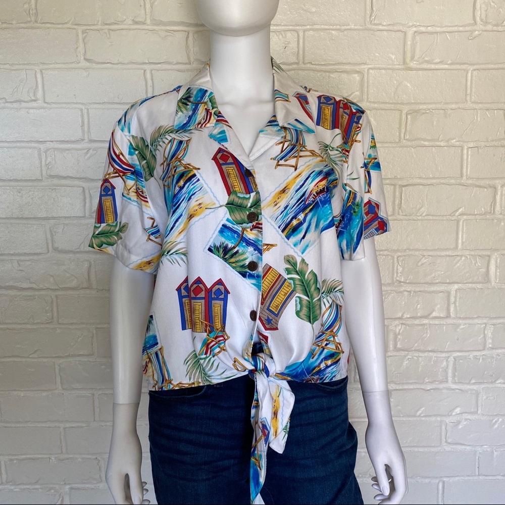 Vintage Tropical Tie Front Blouse